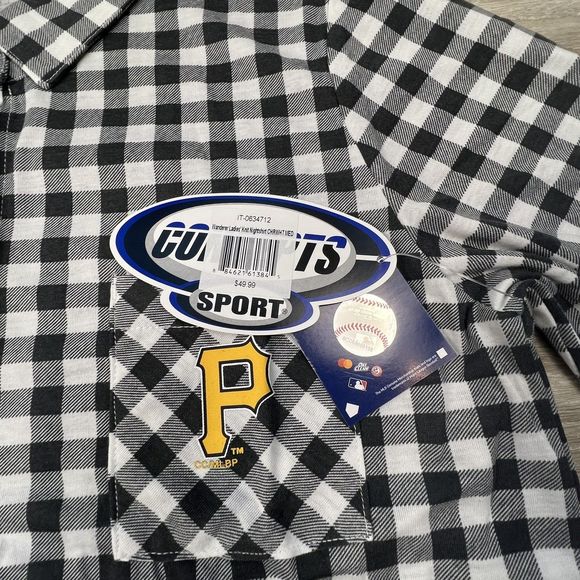 Pittsburg Pirates Pajamas Womens Medium Charcoal  Plaid Button Up Sleep Wear Top - Picture 12 of 16